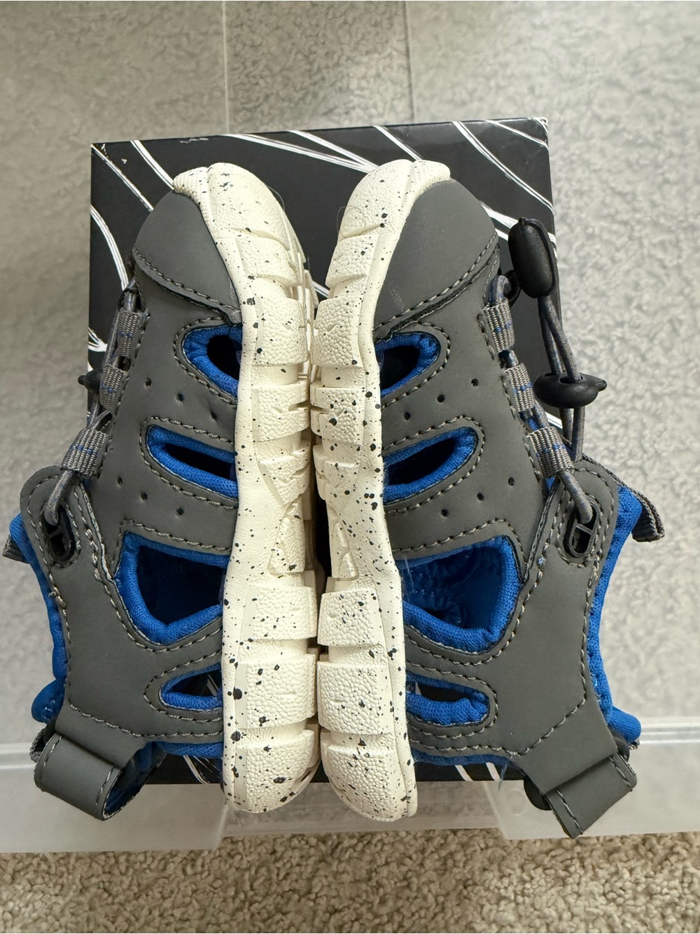 Kids Gray and Blue Breathable Hook-and-Loop Sandals